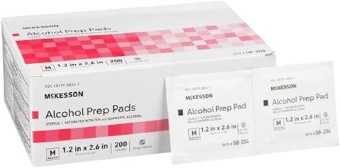 McKesson Medical-grade medium alcohol prep pads, 200 pack, 70% isopropyl – individually wrapped antiseptic wipes.