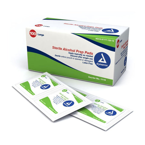 Alcohol Prep Pads, Large 100/Box - Dynarex