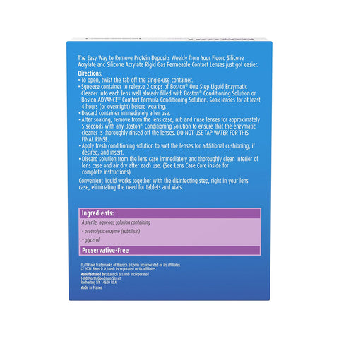 Boston One Step Liquid Enzymatic Cleaner, Protein Remover, 0.01 Fl Oz (1 Box of 15 Dispensers)