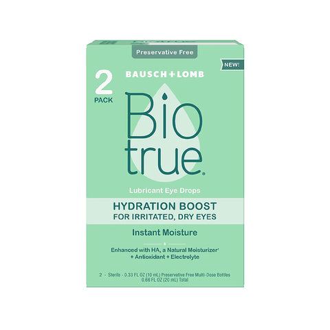 Biotrue Hydration Boost Eye Drops, Preservative Free, Soft Contact Lens Friendly (10 mL), Pack of 2 (600+ Drops)