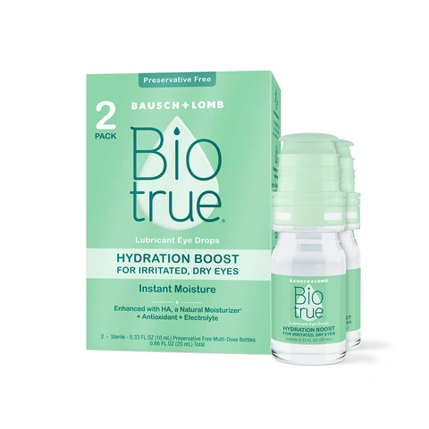 Biotrue Hydration Boost Eye Drops, Preservative Free, Soft Contact Lens Friendly (10 mL), Pack of 2 (600+ Drops)