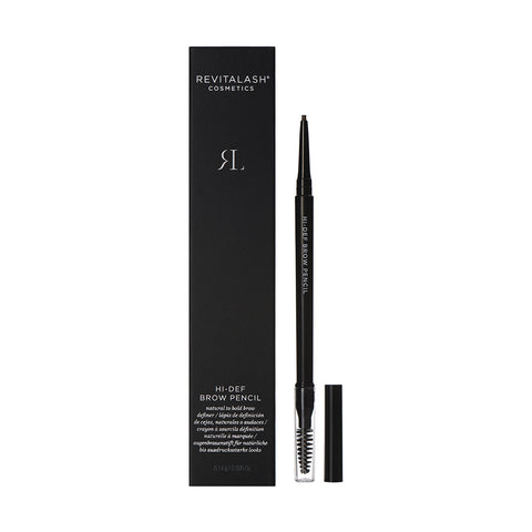 The RevitaLash Hi-Def Brow Pencil, available in 3 colors, features sleek retractable packaging with a spoolie brush for long-lasting wear. It comes in a black box, promising water-resistant and hypoallergenic perfection for your brows.