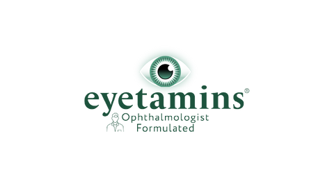 Centered on a purple background, the word eyetamins is displayed in white lowercase letters below a simple white eye icon.