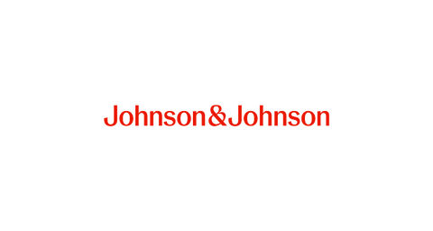 White Johnson & Johnson logo in cursive script centered on a solid purple background.