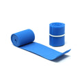 Two latex-free blue MedPharma USA stretch tourniquets, 18 long: one is rolled up and secured with a white band, while the other is partially unrolled to reveal its textured surface. Ideal for blood flow control, both are set against a plain white background.