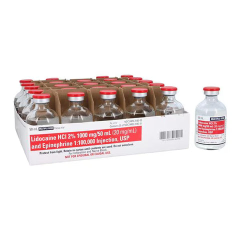 Lidocaine Injection 2% with Epinephrine, 50mL MDV - Case of 25