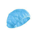 The MedPharma USA 21 blue bouffant cap, available in a pack of 100 per bag, is crafted from lightweight material with an elastic band for a secure fit. Ideal for medical labs.