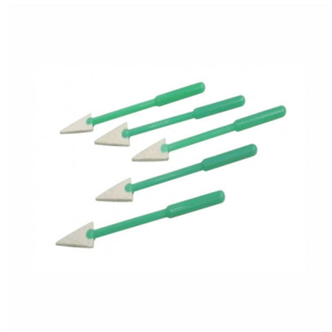 Five MedPharma USA Cellulose Spears with angled wedge-tip foam heads and plastic handles, arranged diagonally on a white background, showcase their versatile applications.