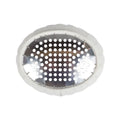 The MedPharma USA Eye Shield, Fox Aluminum- Adult, features a round aluminum design with multiple small holes and is bordered by a colored fabric garter. It is presented from a top-down view against a plain white background.