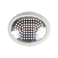 The MedPharma USA Eye Shield, Fox Aluminum- Adult, features a round aluminum design with multiple small holes and is bordered by a colored fabric garter. It is presented from a top-down view against a plain white background.
