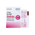 Image of a box labeled RoseBengal GloStrips by MedPharma USA, containing 1.3 mg ophthalmic strips. Designed for ophthalmology use, the box in white and pink highlights ocular health, with a single sterile strip partially visible beside it.