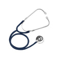 A blue MedPharma USA stethoscope with metal tubing and earpieces, noted for its acoustic sensitivity, is coiled on a white background. The chest piece is prominently displayed, highlighting its importance to healthcare professionals.