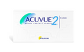 The Acuvue 2 Contact Lenses pack includes six bi-weekly lenses in a white box with a blue and green logo, highlighting its UV Blocking feature for enhanced UV protection.