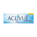 The Acuvue Oasys Max 1-Day Multifocal (30 pack) features a gradient blue and white design with a water drop image. Enhanced by TearStable Technology, this Acuvue product ensures all-day comfort.