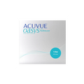 The image shows a white box of Acuvue Oasys 1-Day (90 Pack) contact lenses by Acuvue, featuring HydraLuxe Technology, with light blue and green accents.