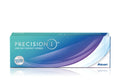 The Precision1 30 Pack by PRECISION1 features daily disposable lenses with a predominantly blue and purple design, white text, and highlights its innovative SmartSurface Technology on the front.