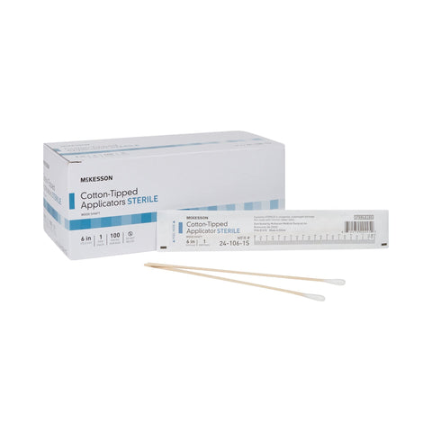 Cotton Tip Applicators, 6", Sterile, 1/Pack, 100 Packs/Box, Wood