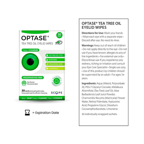 Optase Tea Tree Oil Eyelid Wipes - Preservative Free, 30ct