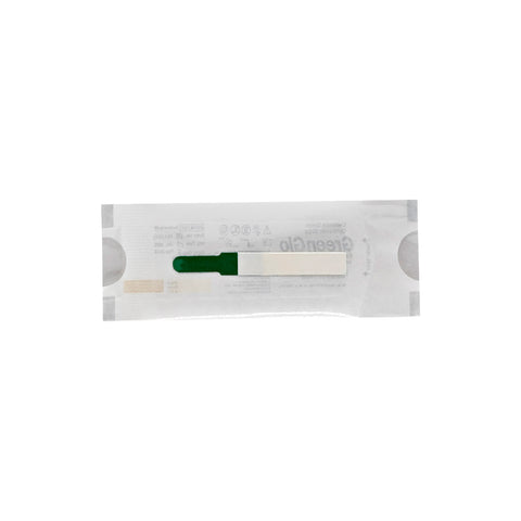 Test strip in a clear plastic packaging on a white background