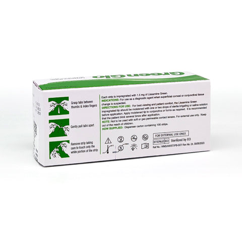 Box of Green Cross diagnostic strips on a white background