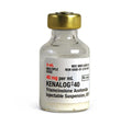A 5mL glass vial with a gold cap labeled Kenalog Injection 40mg from MedPharma USA holds Triamcinolone Acetonide suspension, a corticosteroid. The label includes dosage and medical information.