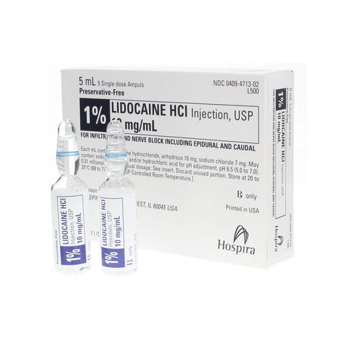 Lidocaine 1% Injection. 5mL - 25/Box -Spectra Medical Devices