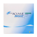 Acuvue Moist 1-Day Multifocal (90 Pack) contact lenses offer advanced LACREON technology with UV blocking. The white packaging with blue accents highlights comfort similar to HYDRACLEAR 1 Technology.