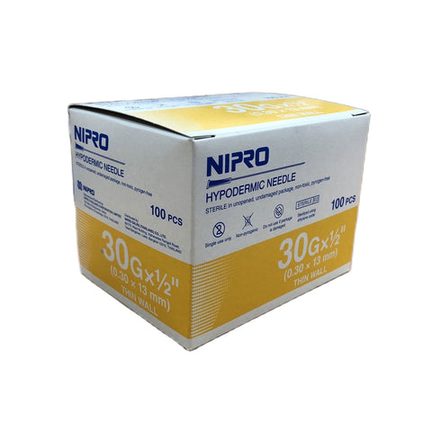 Needles, Disposable -30g x 1/2", 100/Box, Nipro