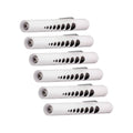 Six white MedPharma USA pen lights, disposable and cylindrical with small circular holes and a side clip, are aligned vertically in two columns. They have threaded bottoms for device attachment and provide high-intensity illumination. Available in a 6-pack.