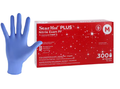 Exam Gloves, StarMed Plus, Nitrile, Textured Fingertips, Chemo Tested, Small, 300/bx - Sempermed