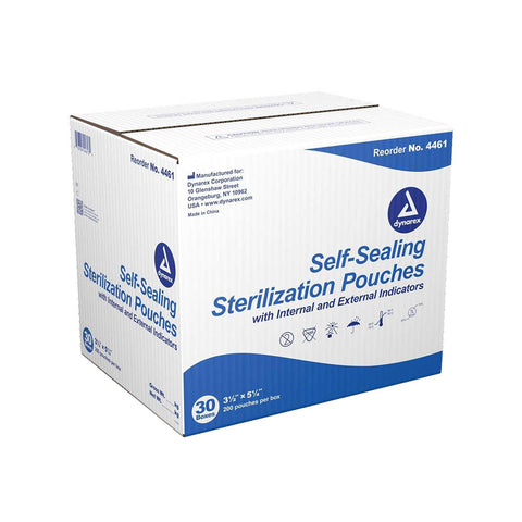 Sterilization Pouches 3.5" x 9" Self-Sealing with Steam Indicator. 200/Box- dynarex