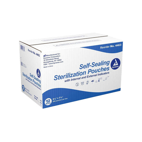 Sterilization Pouches 5.25" x 10" Self-Sealing with Steam Indicator. 200/Box - dynarex