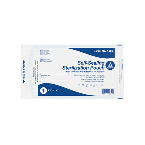 Sterilization Pouches 7.5" x 13" Self-Sealing with Steam Indicator. 200/Box- Dynarex