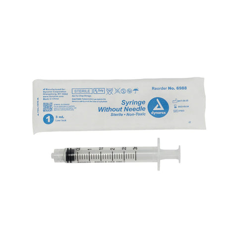 Syringe, 3cc Luer Lock, 100/Box - Dynarex