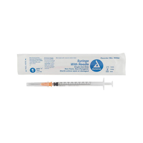 Syringes w/ Needles, 1cc- 25g x 5/8 Needle 100/Box, Luer Slip