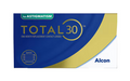 Total30 for Astigmatism - 6 Pack features a blue and gold design emphasizing One-Month Replacement Contact Lenses and advanced Water Gradient Technology for enhanced comfort.