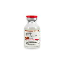 A small, clear glass vial with a sealed metal cap displays red and black text on the label, revealing it contains Xylocaine Injection, 2% w/ Epinephrine (500 mg), 20mL by MedPharma USA. This local anesthetic bottle stands upright against a pristine white background.