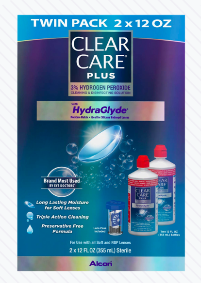 Clear Care Plus Cleaning Solution with Lens Case, Twin Pack, Multi, 12 Oz, Pack of 2