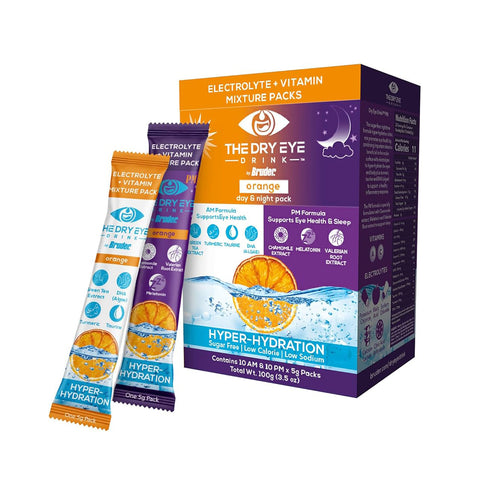 The Dry Eye Drink, Sugar-Free Electrolyte Powder Packets, Blended with Vitamins, Green Tea, Turmeric, Taurine, and DHA (20 Packets of Orange AM/PM)