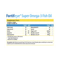 This image showcases the Fortifeye Super Omega-3 Fish Oil Omegas (60ct bottle) with a pharmaceutical-grade label highlighting 30 calories, 3g total fat, 0.5g saturated fat, and a potent 1600 mg Omega-3 per serving for heart health support. Ingredients are listed at the bottom.