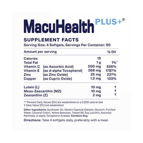 MacuHealth Plus+ Eye Supplement for Adults - Meso-Zeaxanthin, Lutein & Zeaxanthin, (90 Days Supply) Free 2-Day Shipping