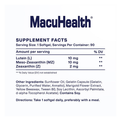 MacuHealth Triple Carotenoid Formula for Adults - Eye Vitamins (90 Softgels, 3 Month Supply)