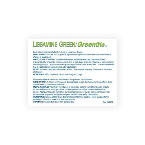 Green Glo Lissamine Green Ophthalmic Strips