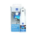 The ZEISS Fog Defender System Anti-Fog Spray for Glasses features a spray bottle and microfiber cloth, with the brands logo and lens fog solution details on the packaging, emphasizing clear sight.