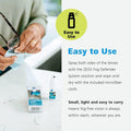 A person cleans glasses using the ZEISS Fog Defender System Anti-Fog Spray and a microfiber cloth. The packaging is on a white table. This Zeiss solution ensures easy, fog-free vision, making it light and convenient to carry.