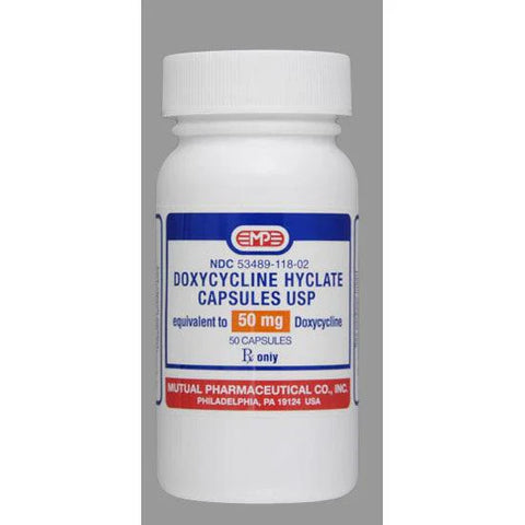 Doxycycline Hyclate cap 50mg, 50/Bottle - Mutual Pharma