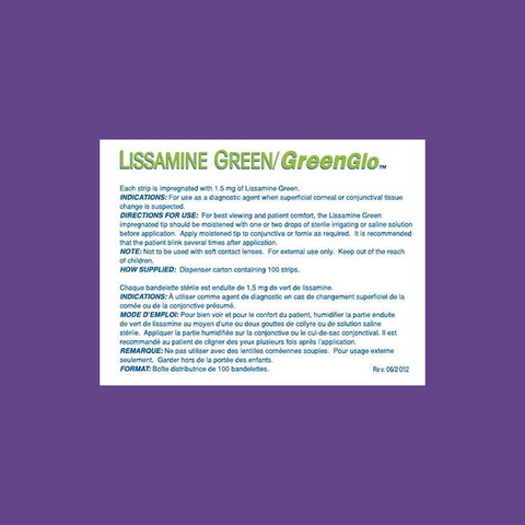 Green Glo Lissamine Green Ophthalmic Strips