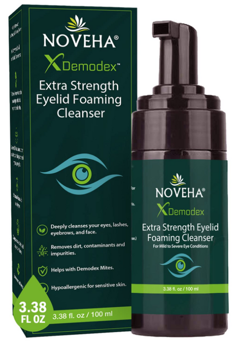 Noveha Demodex Eyelid Cleanser Foam,  Extra Strength Tea Tree Oil Formula (100ml)