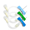 MedPharma USA offers a Winged Infusion Set featuring 21g needles with blue and green wings, 3/4 length, and 12 translucent tubing. Each set includes luer lock adapters for intravenous use. Comes in a box of 50 sets.